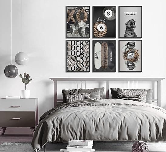 6Pcs Trendy Leopard Wall Art Stockholm Style Posters Prints Funky Cheetah Canvas Wall Decor Lucky 8 Ball Painting Pictures for Girls Bedroom Apartment Dorm Unframed thumbnail 5