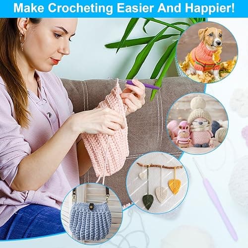 Crochet Hooks 12 Sizes Crochet Hook Set, 51 Pack Yarn Crochet Kit for Beginners, Knitting Needles with Ergonomic Handles for Arthritic Hands, Crochet Needle Kit with Blue Case for Crocheters thumbnail 6