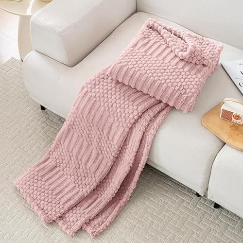Pink Throw Blanket - Soft & Fluffy Fleece, Cute & Aesthetic, Perfect for Sofa, Couch, Chair, Bed, Living Room & Bedroom, All-Season Use, Plush & Cozy Decorative Blanket 50x60 thumbnail 4