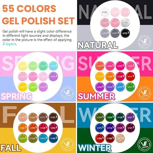 VANREESA 60 Pcs Gel Nail Polish Set, 55 Colors Gel Polish with Base Coat & 4 Effects Top Coat Full-Color Nail Polish Set All Seasons Nail Kit Gifts for Women Girls Nail Salon at Home thumbnail 2