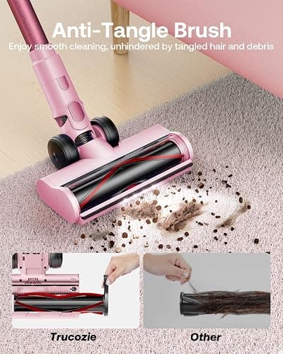 Cordless Vacuum Cleaner, 40Kpa 45Mins Vacuum Cleaners for Home, 8-in-1 Lightweight Stick Vacuum with Powerful Suction, Anti-tangle Wireless Vacuum for Carpet, Tile, Pet Hair, Hardwood Floors, Pink - Pink thumbnail 4