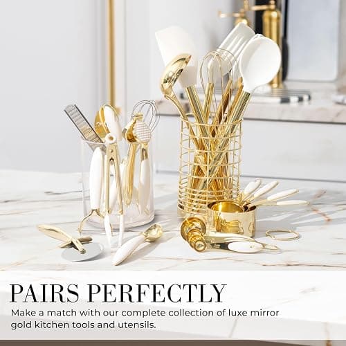 White & Gold Cooking Utensils Set - Luxe 8-Piece Kitchen Gadget Set Includes Can Opener, Tongs and Garlic Press - Stylish White and Gold Kitchen Accessories for Modern Kitchens, Ideal for Gifting - 8 Piece White & Gold thumbnail 6