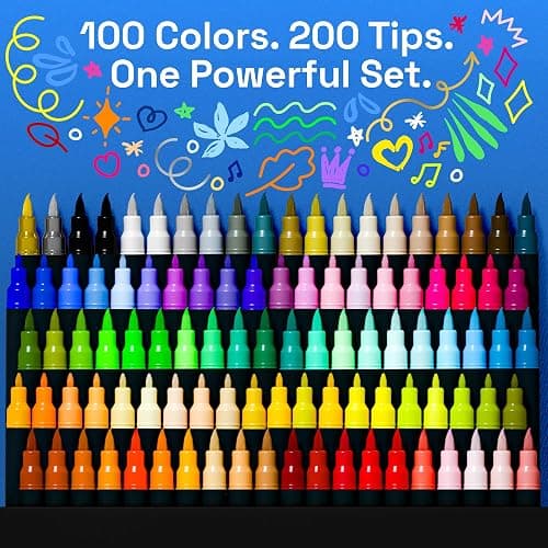 ARTISTRO 100 Dual Tip Acrylic Paint Markers, Paint Pens, Drawing Markers for Textile, Rock, Glass, Wood, Paper, Ceramic, Canvas, DIY - Art Supplies Kit for Kids and Adults (Brush + Fine) thumbnail 2