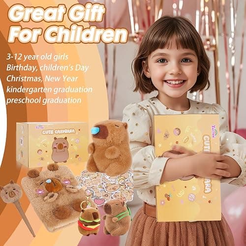YOYTOO Capybara Gifts for Girls, Kids Capybara Plush Toys Set with Capybara Stuffed Animal, Secret Diary, Ballpoint Pen, Stickers, Birthday Gifts for Little Girls Age 5 6 7 8 9 10-12 Years Old thumbnail 7