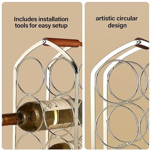 Drincarier Countertop Wine Rack - 6 Bottle Freestanding Modern Gold Metal Small Wine Rack - 3 Tier Tabletop Wine Holder Stand for Cabinet, Pantry, Wine Bottle Storage thumbnail 9