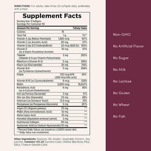 Nature's Bounty Advanced Hair, Skin & Nails, Argan-Infused Vitamin Supplement with Biotin and Hyaluronic Acid, 150 Rapid Release Softgels, 50 Total Servings thumbnail 5