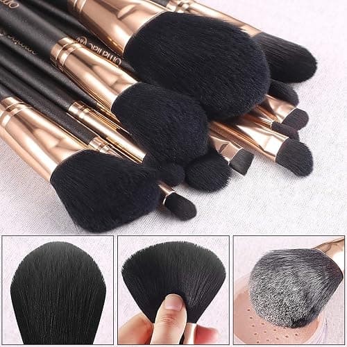 OMANIAC Professional Makeup Brushes Set (12Pcs), Pearl Flash Handles, Comfortable to Hold and Easy to Use. Black Travel Make up Brushes Set with Case thumbnail 2