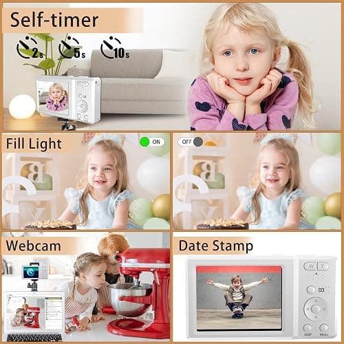 56MP FHD Digital Camera with 20X Digital Zoom & Autofocus, Anti-Shake Point and Shoot Camera for Kids Adults Beginners, Includes 32GB SD Card, Portable Compact for Travel thumbnail 5