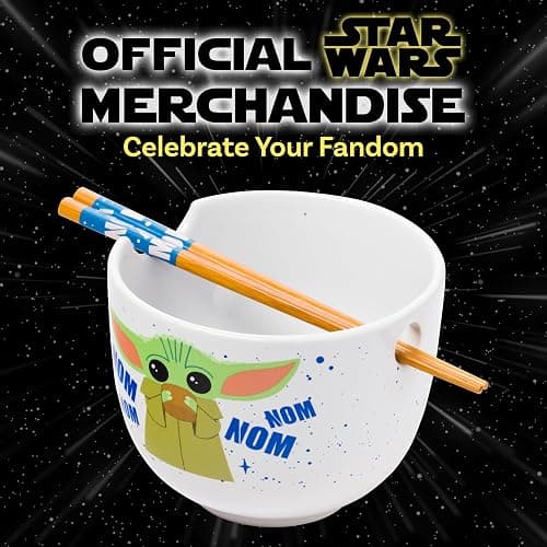 Silver Buffalo Star Wars Mandalorian Baby Yoda Grogu Nom Nom Ceramic Ramen Noodle Rice Bowl with Chopsticks, Microwave Safe, 20 Ounces thumbnail 6