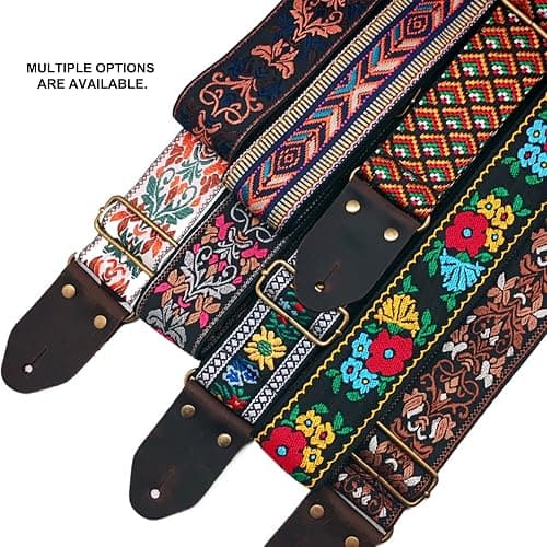 SSIUKLRR Guitar Strap,Cotton Guitar Straps with Crazy Horse Leather Ends,Strap Button for Bass,Electric,Acoustic Guitar Strap thumbnail 7