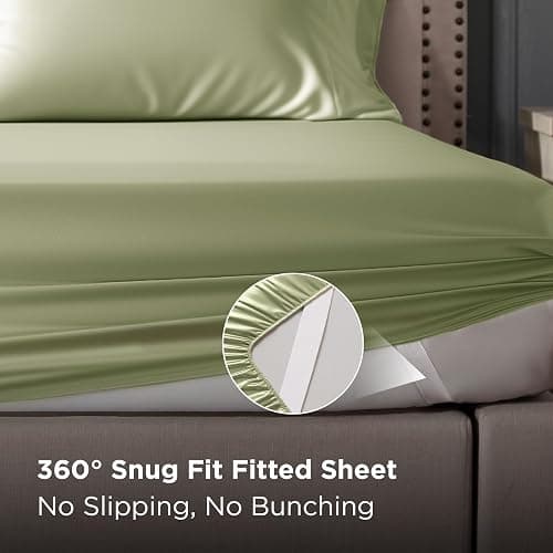 Bedsure Green Satin Sheets Full Size, Soft Silky Bedsheets for Hair & Skin | Similar to Silk Bed Sheets Set 4 Piece with 15 Inches Deep Pocket Fitted Sheet,1 Flat Sheet, 2 Satin Pillowcases thumbnail 4