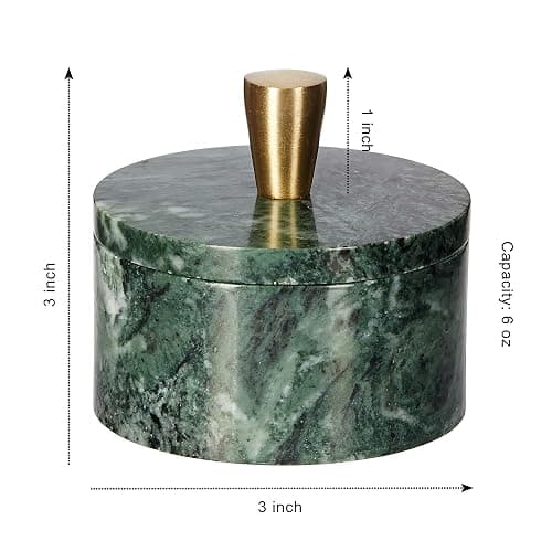 Queenza Green Marble Salt Cellar with Lid & Brass Knob - Natural Marble Spice Container for Kitchen Countertop, Gourmet Salt Holder, Small Decorative Storage Box, Gift for Home Chef thumbnail 3
