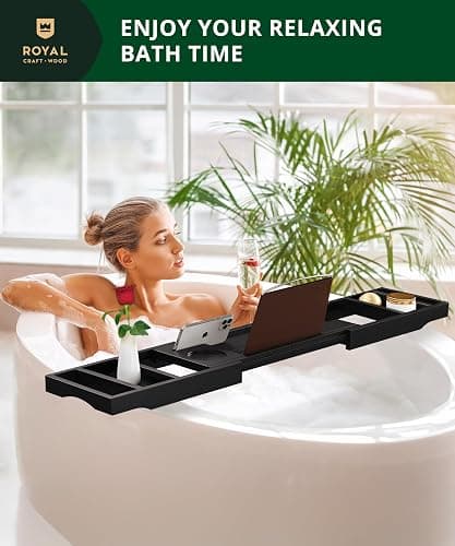 ROYAL CRAFT WOOD Premium Foldable Bathtub Tray Caddy - Wood Bath Tray for Tub, Bamboo Shelf, Expandable Bath Table Trays, Bathtub & Bathroom Accessories for New Home & Mothers, Birthday Gifts for Mom thumbnail 9