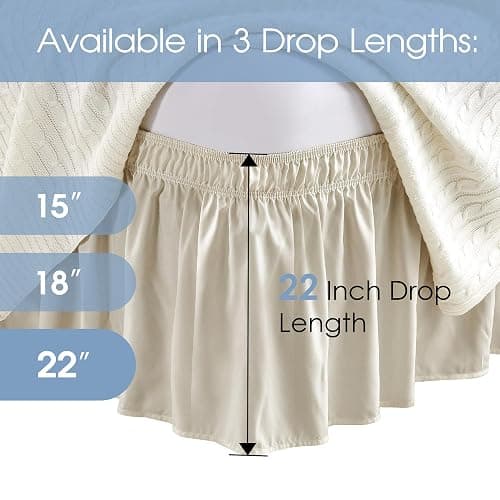 FreshCulture King Bed Skirt, Dust Ruffle for King Size Bed, Easy Fit with 22-Inch Tailored Drop, Elastic Wrap Around Bed Skirt King Size, Hotel Quality Bed Skirts for Adjustable Bed (Cream) thumbnail 3