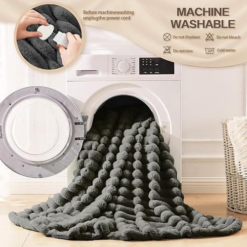 Qieryun Heated Blanket Electric Throw 50″x60 ″Inch - Thick Striped Flannel Electric Blanket,10 Heating Levels, 1-12 Hours Auto Off, Fast Heating Heating Blanket with Overheat Protection. thumbnail 5