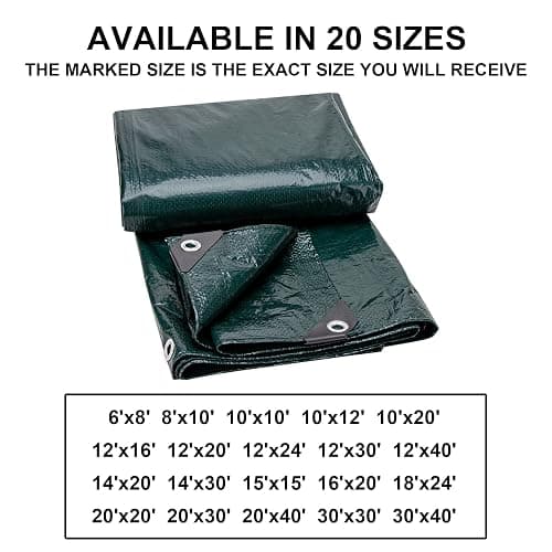 CARTMAN 2 Pack Finished Size 8x10 Feet Waterproof Green Tarp 8 Mil Thick, Multipurpose Protective Cover for Emergency Rain Shelter Camping Tarpaulin thumbnail 6