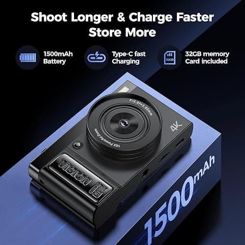 Digital Camera 4K for Photography Vlogging: 64MP Cameras for Video - 16X Zoom Photo Camera Gifts for Teens Ages 8-18 - 180°Flip Screen Compact Cámara - Point and Shoot Digital Cameras for YouTube thumbnail 5
