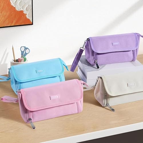 Sooez Super Large Pencil Case, Big Capacity Pencil Bag with 3 Compartments, Hold 200 pencils, Cute Pencil Pouch with Zipper, Portable Stationery Pen Bag, Aesthetic School Supplies For Girls, Pink thumbnail 4