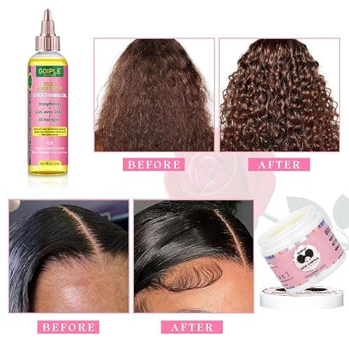 Edge Control Wax for Women Strong Hold - Edge Smoother Edge Wax Styling Gel Edge Control Wax for Black Hair - Rose & Castor Hair Oil for Hair Growth Strengthening Hair Oil Briad Bonnet Brush Set thumbnail 7