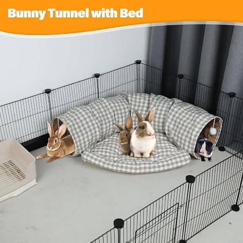 BWOGUE Bunny Tunnel Bed, 2-in-1 Collapsible Tunnel Tubes Toys with Removable Mat Hideout for Cats Kittens Rabbits Guinea Pigs Kitty thumbnail 6