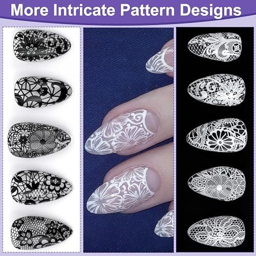 DC,CLISENCE 20 Sheets Lace Nail Foil, Lace Foil for Nails, Laces Nail Stickers, Transfer Nail Art for DIY Nails Women (Black+White) thumbnail 6
