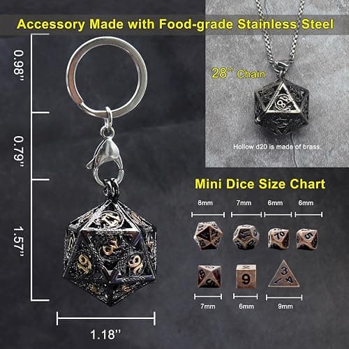 Haxtec Mini Metal DND Dice Set, Tiny Dice with D20 Hollow Cage Necklace & Keychain, Portable Micro D&D Dice for RPG, Cute Small Dice Set for Travel, Unique Dungeons and Dragons Gifts for Men Women thumbnail 3