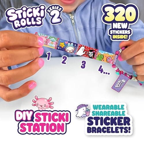 Sky Castle STICKI Rolls Sticki Station - The Original Wearable Shareable Sticker Jewelry Kit | Includes 320 Mini Stickers | Builds 6 Bracelets & 2 Necklaces | Over 1000 Designs to Collect! (Series 2) thumbnail 3