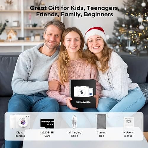 4K Digital Camera for Photography, Small Vlogging Camera with Flip Screen for YouTube, 50MP 16X Zoom, Portable Travel Cameras with 32GB SD Card for Beginners(White) thumbnail 8