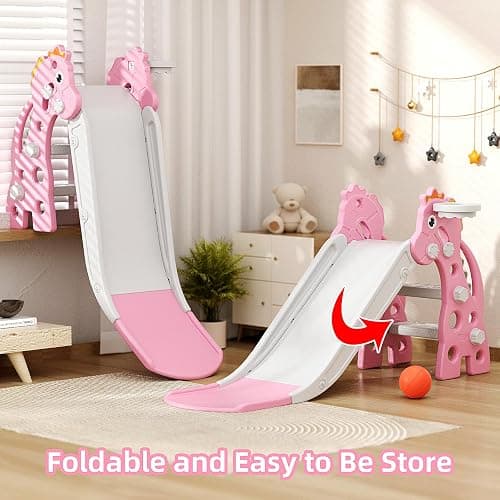 67i Indoor Slide for Toddlers 1-3, Outdoor Use, Foldable with Hoop (Pink) thumbnail 7
