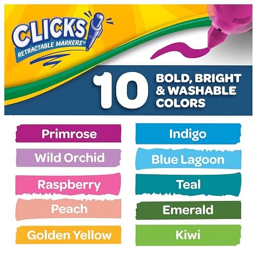 Crayola Clicks Retractable Markers - Bold (10ct), Essential Easter Basket Stuffers, Spring Craft Supplies, Gifts for Kids & Toddlers, No Dry Washable Markers for Kids thumbnail 8