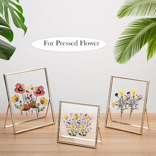 Gold Floating Picture Frames Set of 3, Metal Geometric Photo Frame with Glass Cover Includes(5x7'',4x6'', 5x5''),Tabletop Floating Picture Frames for Home Wedding Decoration,Gift for Christmas,Wedding thumbnail 5