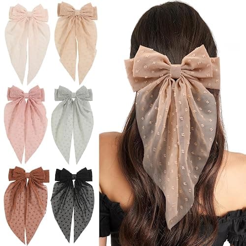 6 PCS Hair Bows for Women, Big Bow Hair Clips for Girls Thick Thin Hair, Silky Satin Hair Bow Clips Oversized, Large Cute Aesthetic Hair Accessories Holiday Gifts - Image 1