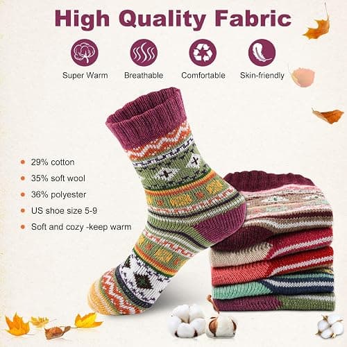 LKV 5 Pairs Wool Socks for Women - Cute Fuzzy Warm Colorful Crew Socks for Women Winter Christmas Stocking Stuffers Gifts thumbnail 4
