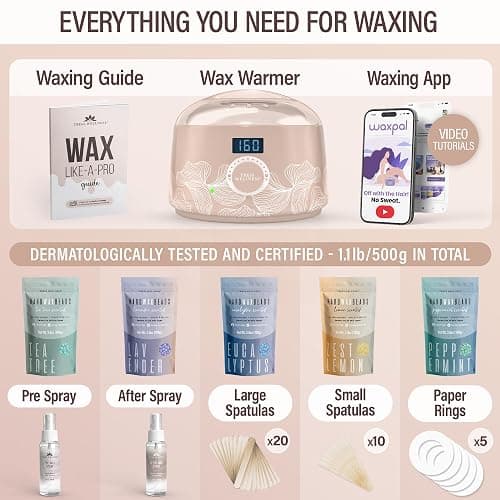 Tress Wellness Waxing Kit for Sensitive Skin – Safe for Face & Skin, Prep & Aftercare Spray, Easy to Use – At-Home Kit for Face, Bikini, Brazilian & Full Body - Digital Display, Dusty Peach thumbnail 3