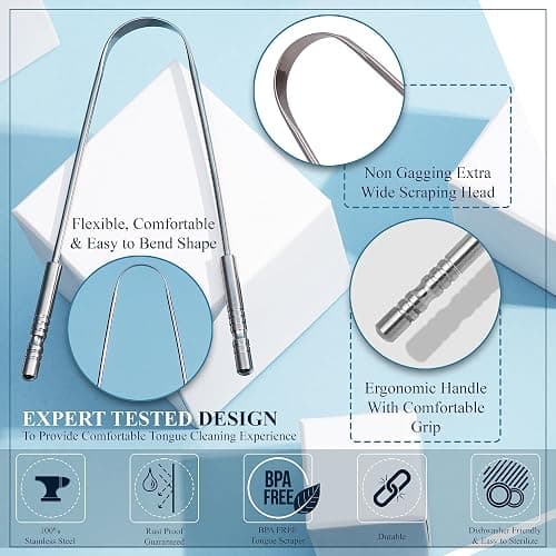 MasterMedi Tongue Scraper with Case Easy to Use Tongue Scraper for Adults, Tongue Cleaner for Oral Care & Hygiene (Single Pack (with Travel Case)) thumbnail 3