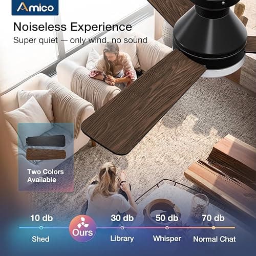 Amico 42 Inch Black Low Profile Ceiling Fans with Lights and Remote | Flush mount, 3-color dimmable light, quiet reversible DC motor, easy install, memory, timer, bedroom, covered outdoor areas thumbnail 5