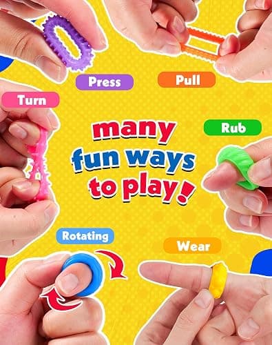 KLT Fidget Toys Bulk for Kids: 100pcs Textured Fidget Ring - Classroom Treasure Box Prize Quiet - Sensory Toys for Autism Stress Relief - Easter Basket Stuffers Bulk Kids Party Favors thumbnail 2