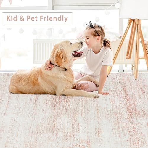 Srugn Washable Rugs 5x7 Area Rugs for Living Room,Bedroom,Dining Room- Ultra Soft Faux Wool Nursery Rug for Baby Girl,Neutral Light Pink Low Pile Vintage Carpets for Dorm Kids Playroom,Non Slip thumbnail 6