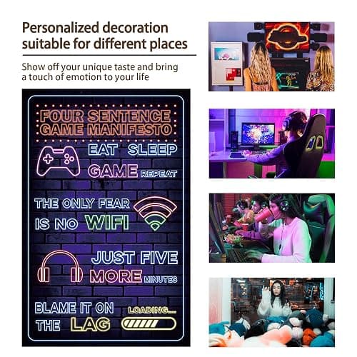 Funny Gamer Sign Printed Neon Gaming Metal Poster Boys Gaming Room Gift Gaming Room Wall Door Decor 8 x 12 inch (2403) thumbnail 6