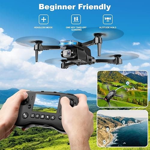 Drone with Camera - Drone with Screen on Controller for Beginners, Foldable Remote Control Quadcopter with Gesture Control, 3D Flip, One Key Start, Emergency Stop, 2 Batteries, Easier to use thumbnail 4