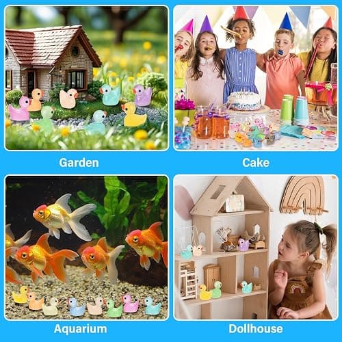 240Pcs Mini Resin Ducks, Tiny Duck Figurines Bulk, Mini Ducks for Miniature Characters Fairy Micro Landscape Aquarium Dollhouse and DIY Decorative Accessories(Luminous Tiny Duck 16 Color-multicolored) thumbnail 6