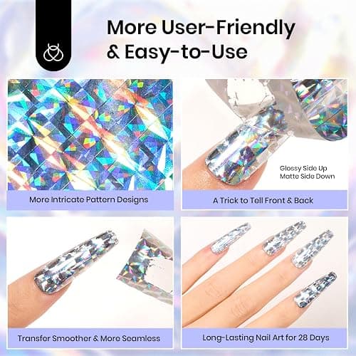 Beetles Nail Foil Art Kit, 20 Pcs Nail Foils Transfer with 30ml Nail Foil Glue Gel for Nails - Metal Holographic Leopard Stickers Gels Nail Polish Set LED Lamp Required Soak Off Manicure Nails Art DIY thumbnail 4