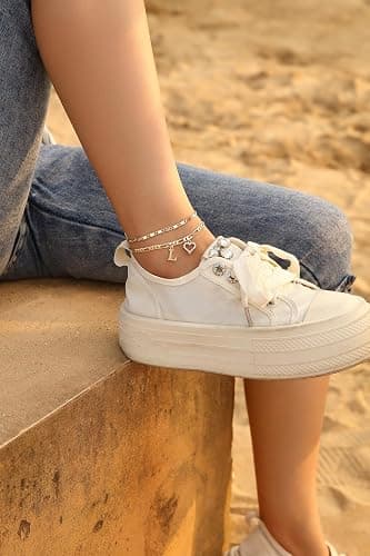 Wremily Initial Ankle Bracelets for Women Waterproof 14K Gold Plated Dainty Layered Figaro Chain Letter Initial CZ Heart Ankle Bracelets Set Summer Beach Jewelry for Women thumbnail 2