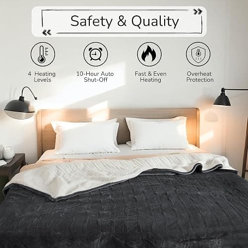 RALYSUN Electric Heated Blanket 72"x84" Full Size - Dual-Sided with Microplush & Sherpa Fabric, 4 Heat Settings & 10 Hours Auto Off, Machine Washable - Iron Gray thumbnail 7