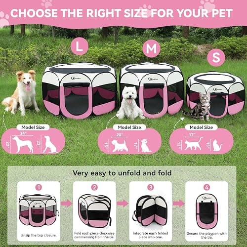 Siedihit Dog Cat Playpen, Puppy Pet Playpen Indoor for Small Dog Crate Tent Cage Outdoor, Portable Pop Up Dogs Enclosure Kennel with Carrying Case for Dogs/Cats/Rabbits(Pink, Small with pad) thumbnail 2