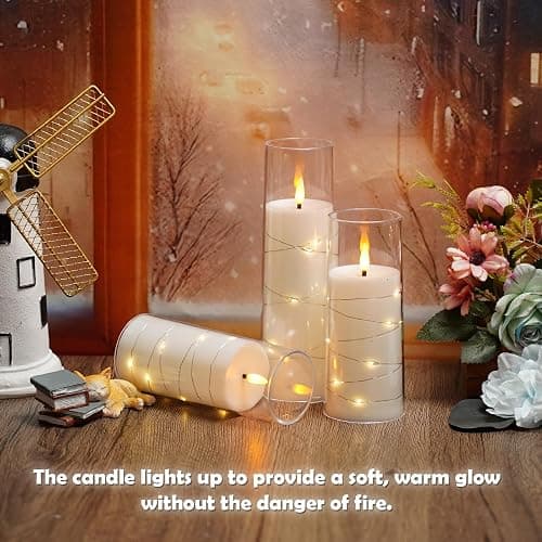 kakoya Flameless LED Candles with Timer 5 Pc Flickering Flameless Candles for Romantic Ambiance and Home Decoration Stable Acrylic Shell,with Embedded Star String，Battery Operated Candles（White） thumbnail 3