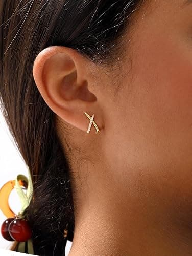 AGWOLF Gold/Silver Earrings for Women Trendy,14K Real Gold Plated Stud Earrings Dainty CZ Hypoallergenic Small Hoop Earrings for Women Gifts thumbnail 2