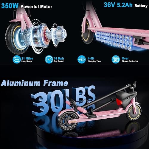 Electric Scooter for Adults with Seat Option, 350W/500W Motor, 8.5"/10" Solid Tires, Dual Suspension & Brakes, 16–22 MPH, Up to 22 Miles Range, Foldable Commuter Escooter with App Control thumbnail 7