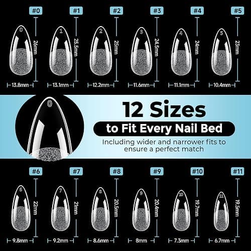 Luckyfairy Medium Almond Nail Tips, 360pcs Soft Gel Pre-Shaped Acrylic Fake Nails, Half Matte Full Cover Clear Gelly Press on Flase Nail Tips for Extension Nail Manicure Home DIY 12 Sizes Gelly Tips thumbnail 7