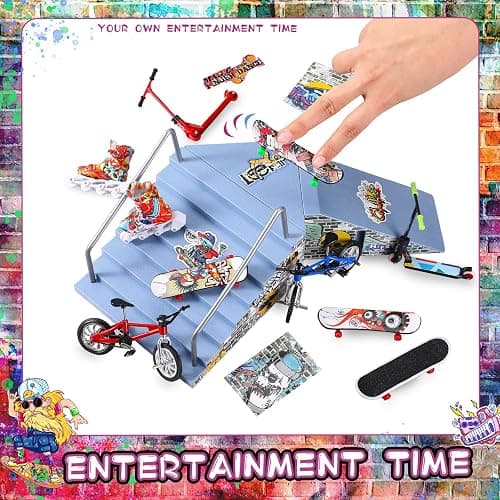 Civaner Fingerboard Skatepark Set 24 Pcs Mini Finger Toy with Finger Skateboards Ramp, Finger Bikes, Finger Scooter, Finger Skates for Skate Lovers Gift thumbnail 4